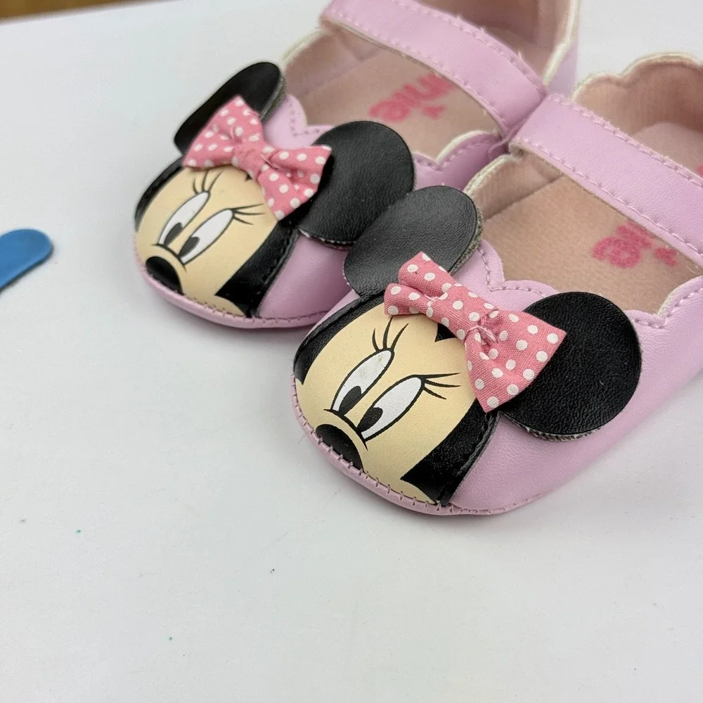 Disney Minnie Mouse Baby Girl Pink Crib Shoes Mary Jane Bow 6-9 Months